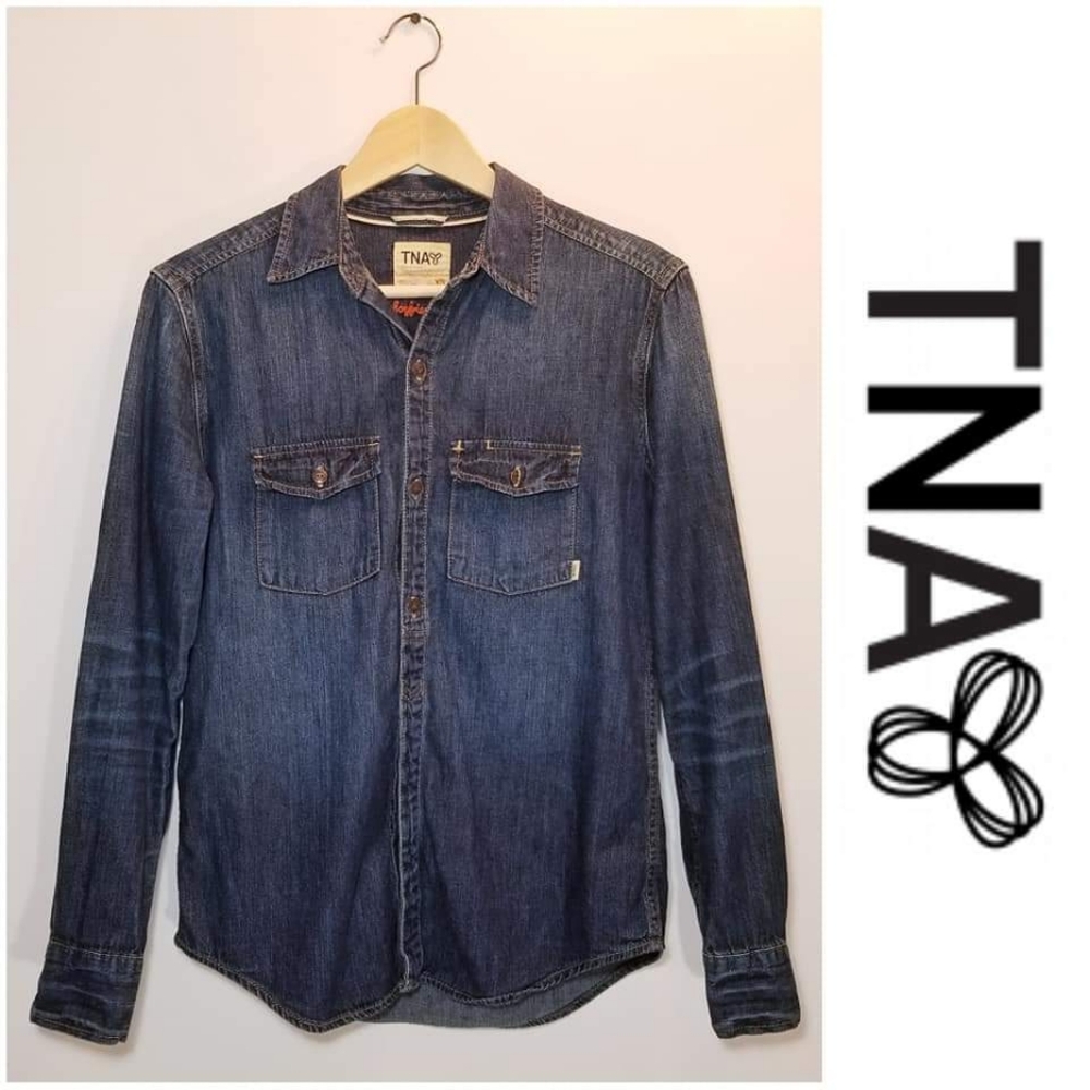 TNA Boyfriend Fit Denim Button Up Shirt